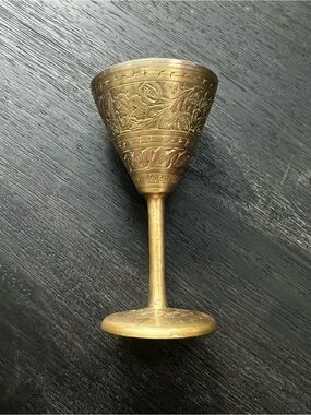 Vintage Small Decorative Brass Etched Goblet